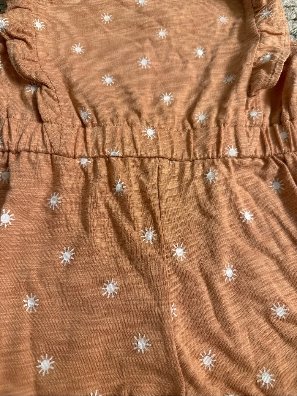 Cloud Island Baby Girls’ Tan Rust Sun Print Knit Ruffle Romper - size 6-9 months